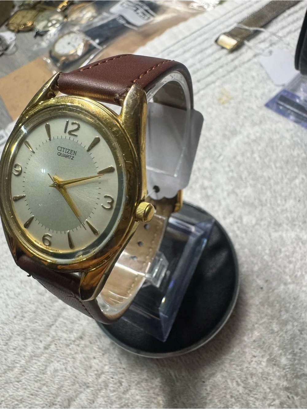 Citizen Gold-Tone Case Watch with Brown Leather Strap